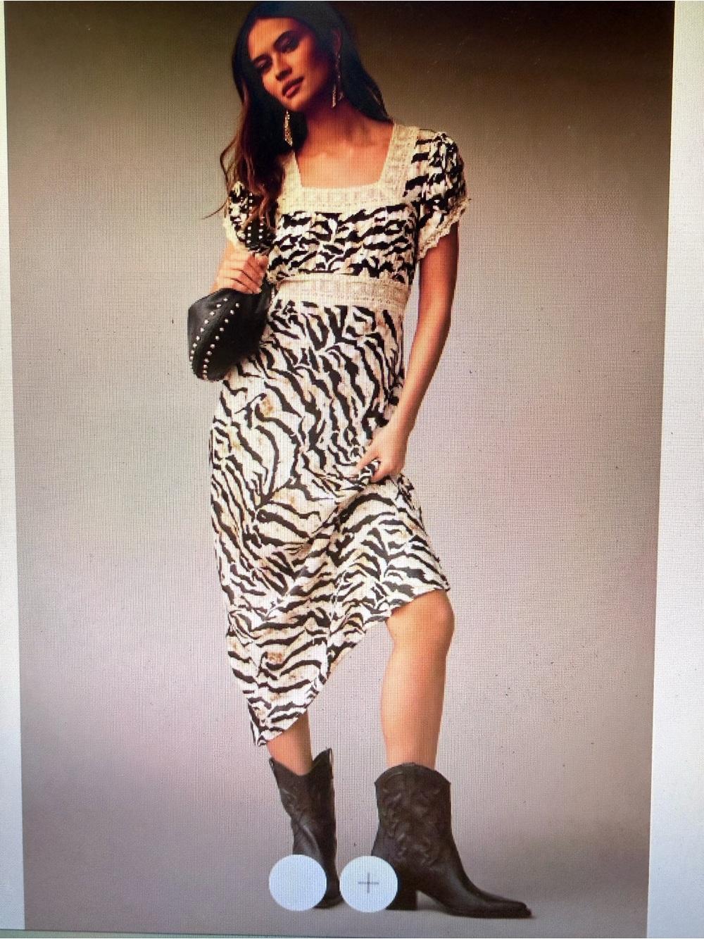 Anthropologie Zebra-Print Midi Dress in Black and Cream